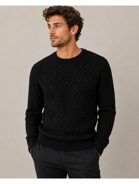 J.Lindeberg Black Merino Wool Textured Knit Sweater Men’s Large